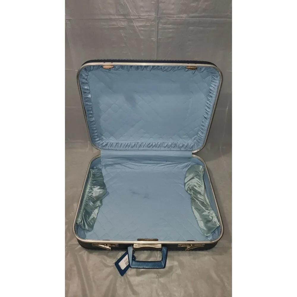 Vintage Blue 2 Piece Nesting Luggage Set with Train Case Mid Century